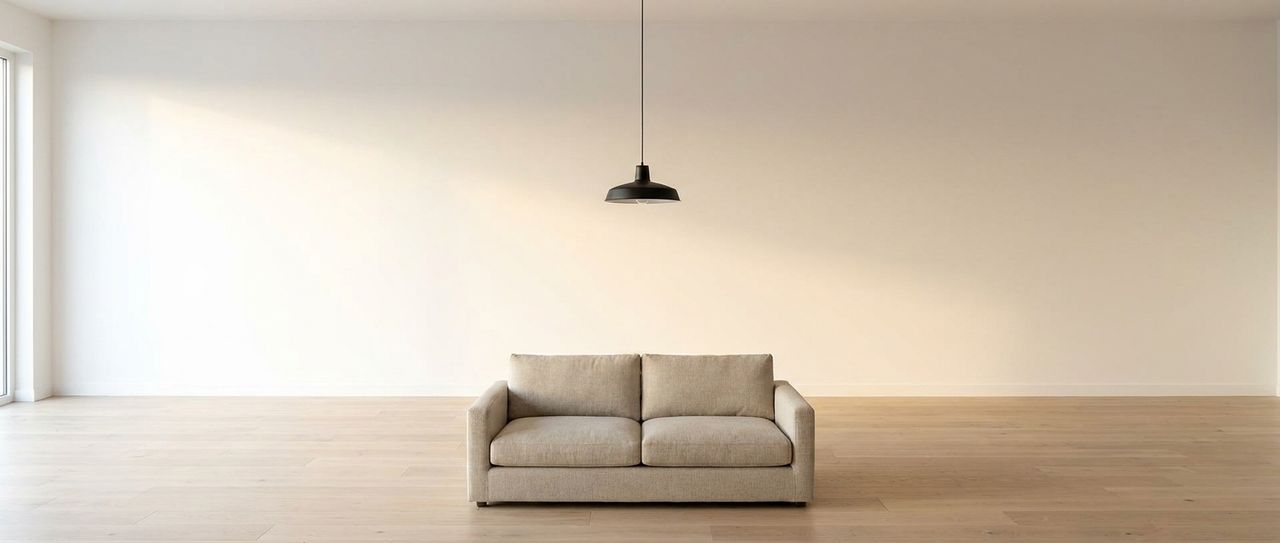 Seamless smooth white ceiling in a bright minimalist room